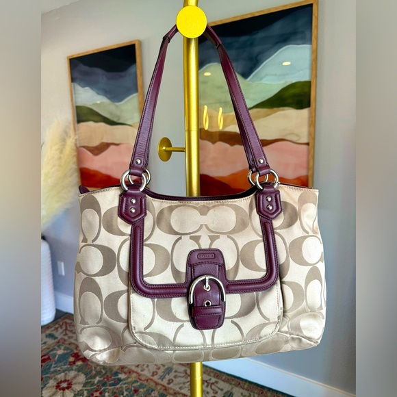 Coach Handbags - Coach Tan Shoulder Bag with Signature Design
